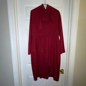 Burgundy dress with bow and front flat attached
